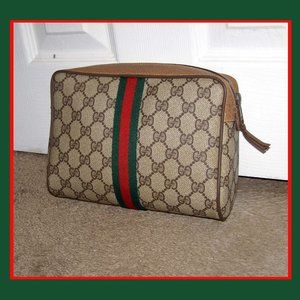AUTHENTIC VINTAGE GUCCI SHERRY LINE MAKEUP POUCH CLUTCH TOILETRY CASE